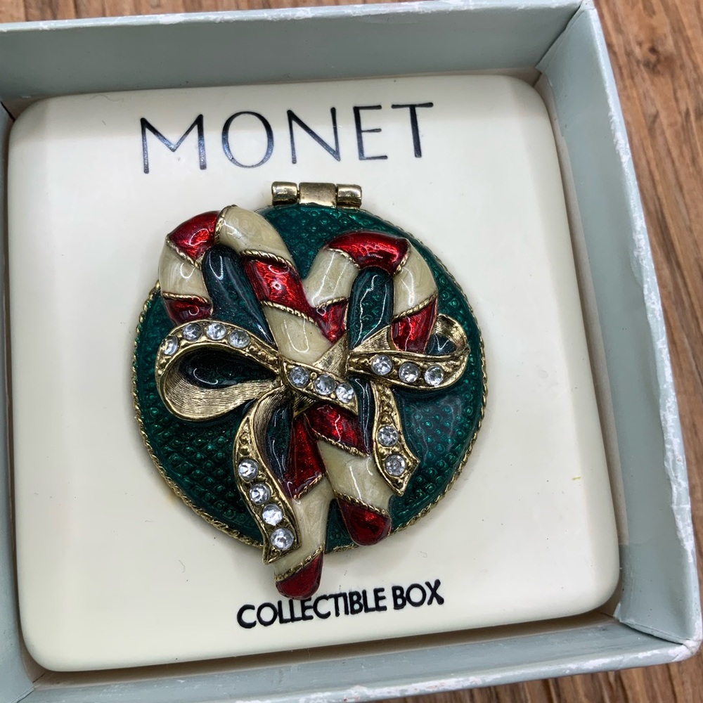 Monet Holiday Candy Canes Enamel Keepsake Trinket Box